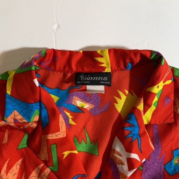 Vintage  Hawaiian Animal Graphic Print Puff Sleeve Button Down Shirt - Picture 4 of 9